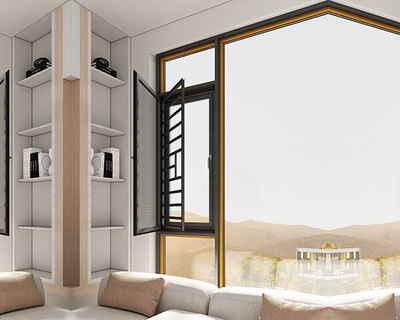 110极窄断桥窗纱一体(外开小方压线护栏开启)